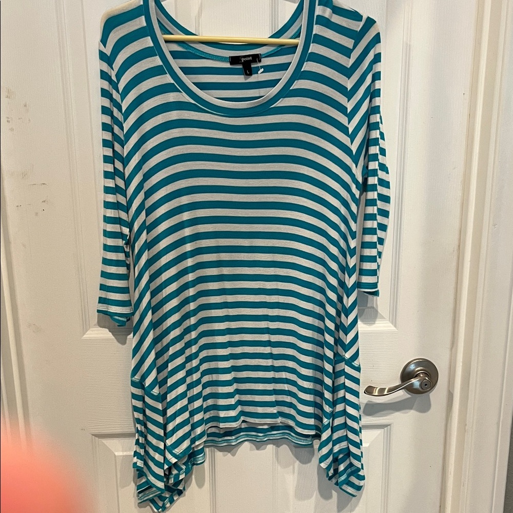 Striped Teal and White Women's Top Sz L